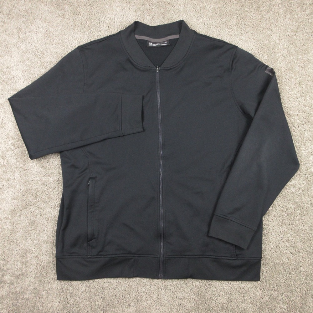 Under Armour Track Jacket Mens 2XL Black Cold Gear Fleece Bomber Full Zip Gym